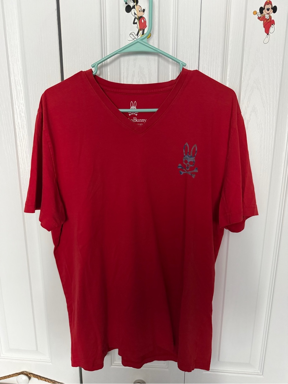 Psycho Bunny Red V-Neck Short Sleeve Tee with Logo